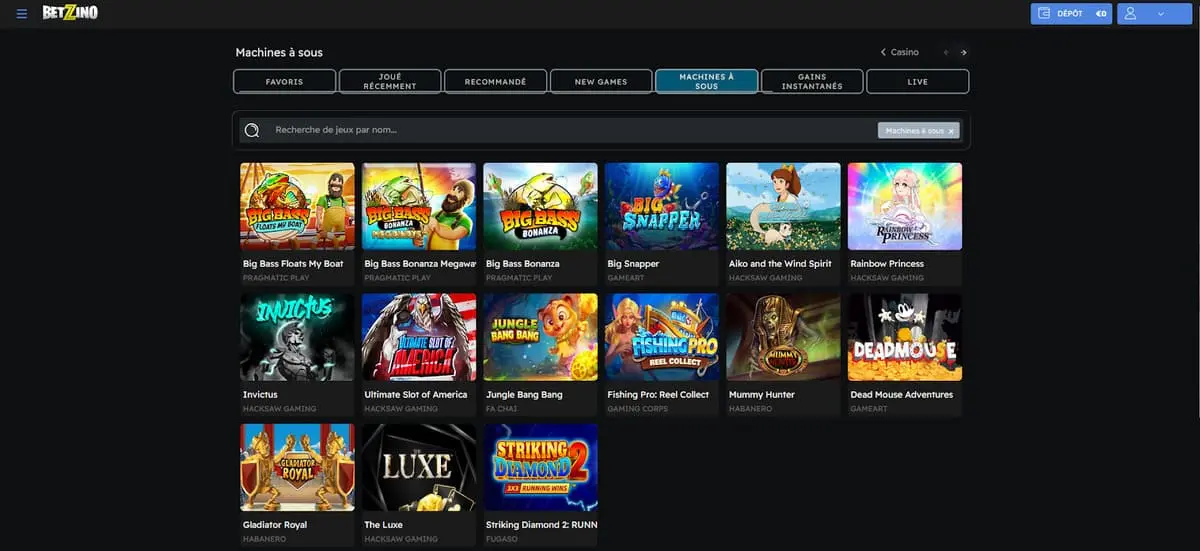 Jeux Betzino Casino